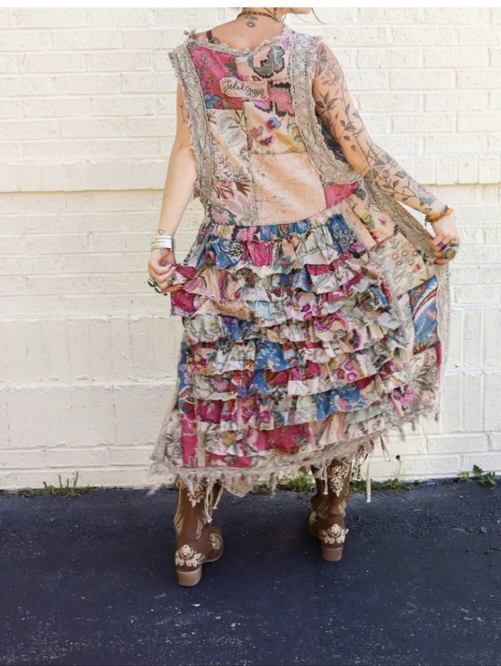 Jaded Gypsy Ruffle Up Top Boho Patchwork - Picture 7 of 16